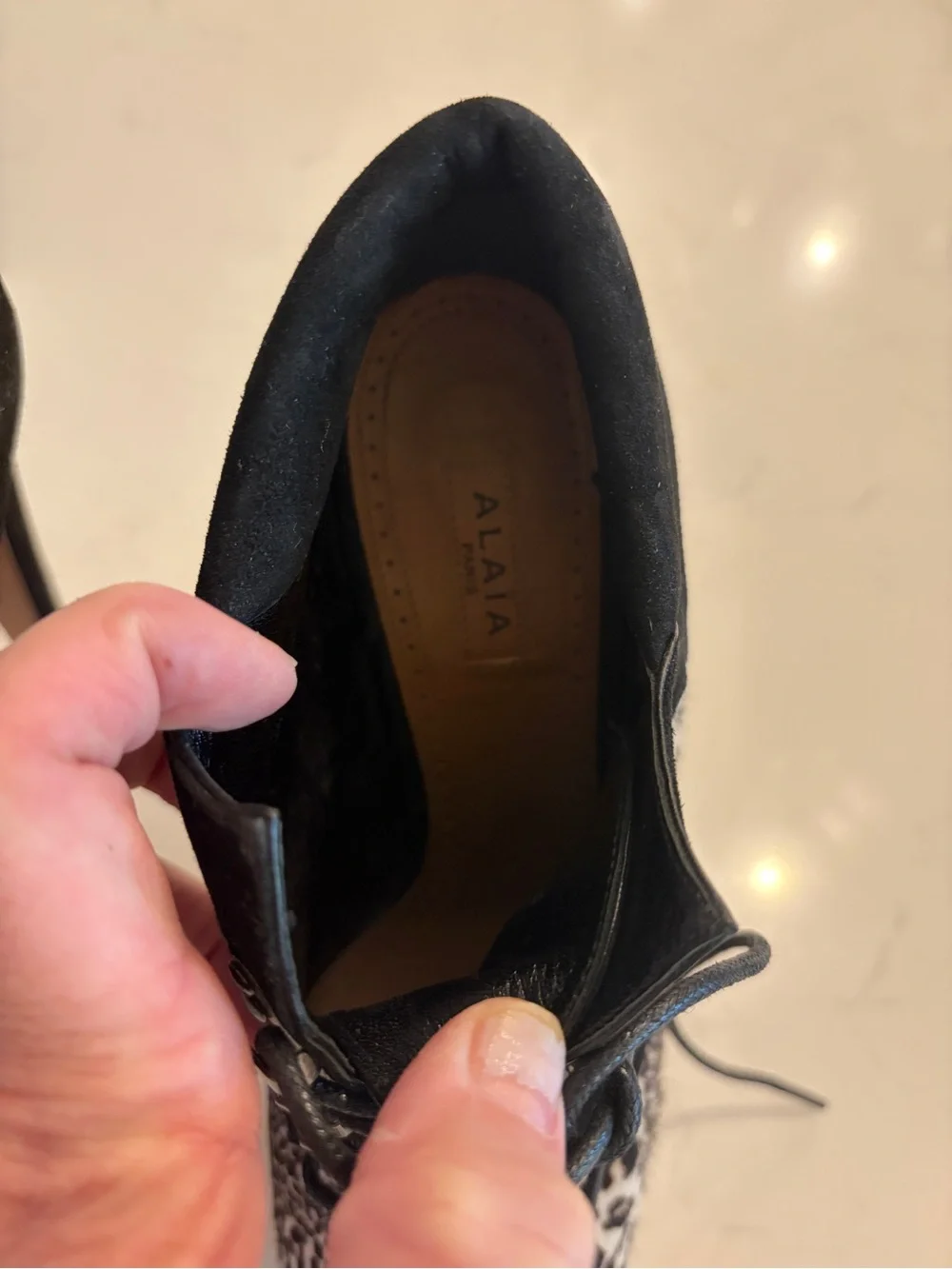 ALAIA Black/White Leopard Print Calf Hair And Suede High Heeled Platform Shoes